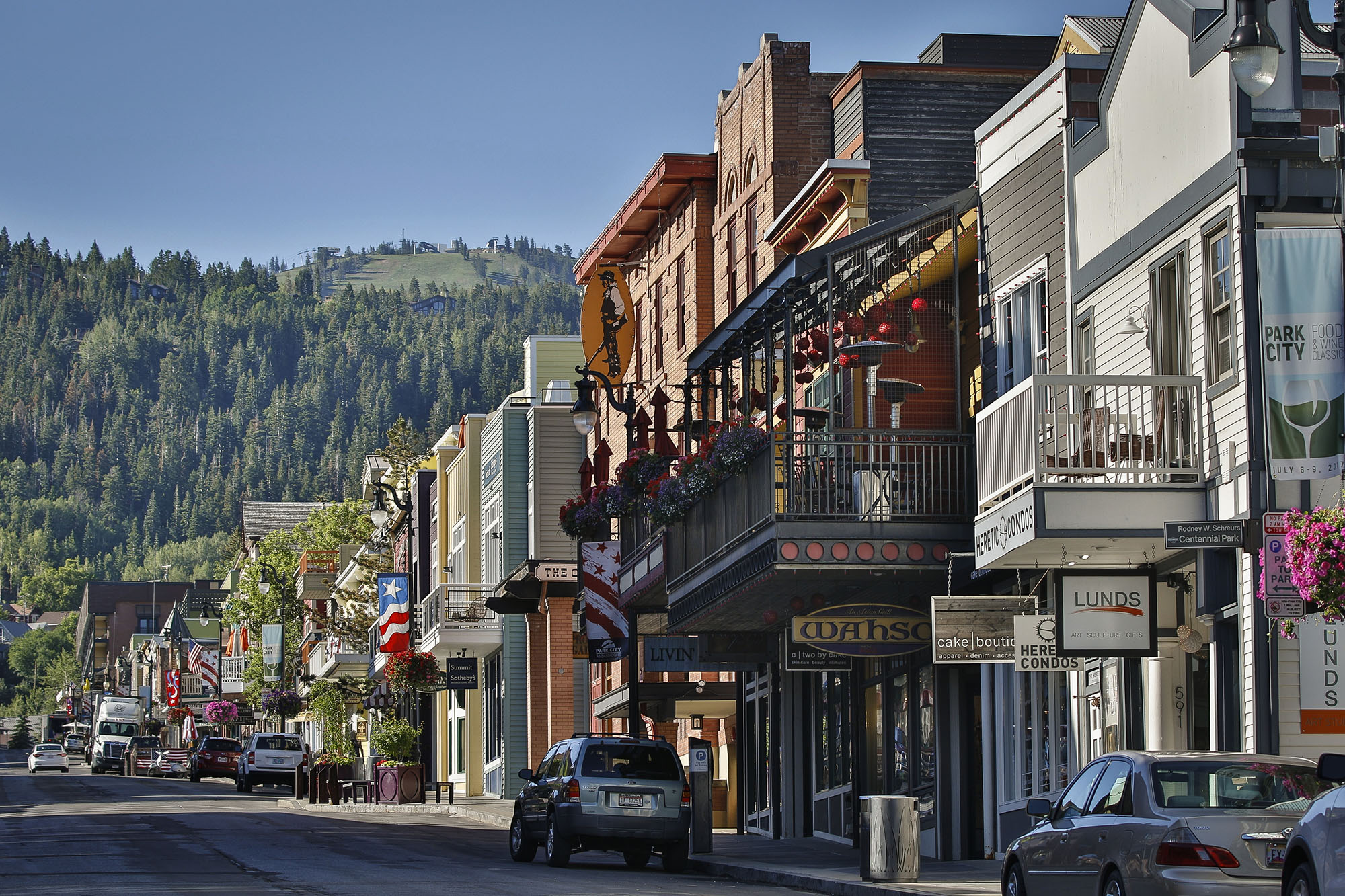 Historic Park City Main Street with mountain backdrop